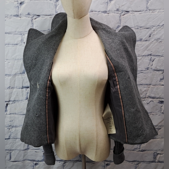 Burberry Women's Pea Coat Jacket Wool Chunky Knit Sleeves Gray Vintage Y2K 4 US - Picture 11 of 16